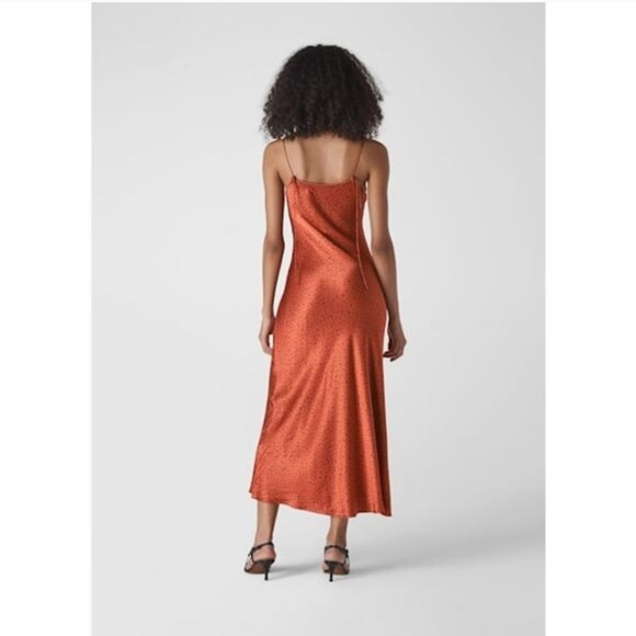 Whistles Rust Polka Dot Satin Bias Cut Slip Midi Dress Spaghetti Strap US 6 - Picture 2 of 12